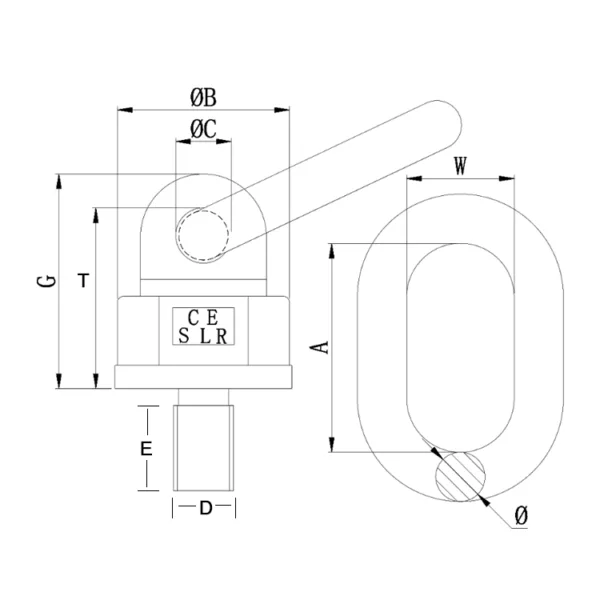 Dibujo técnico de un Punto de Elevación G80 Roscado con dimensiones y anotaciones.