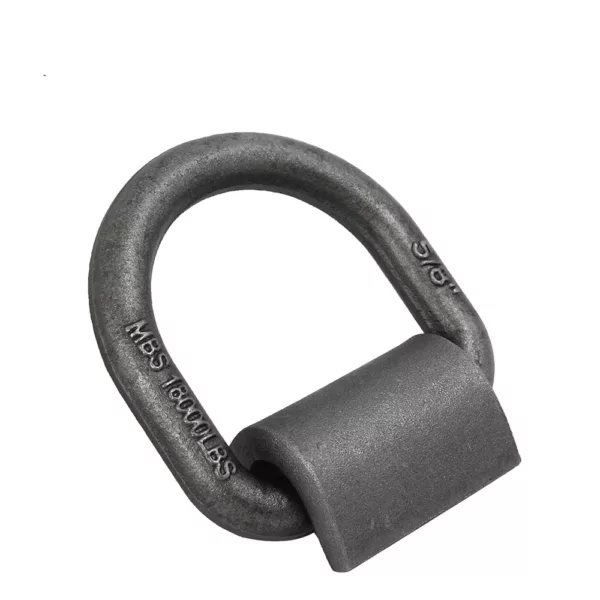 Mosquetón de anillo D de amarre de acero con mecanismo de bloqueo de tornillo, aislado sobre fondo blanco.