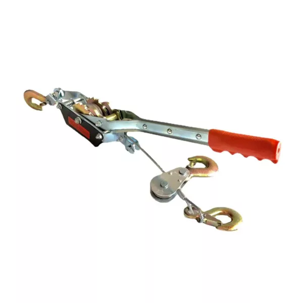 Hand-operated Ratchet Puller with hook attachments.