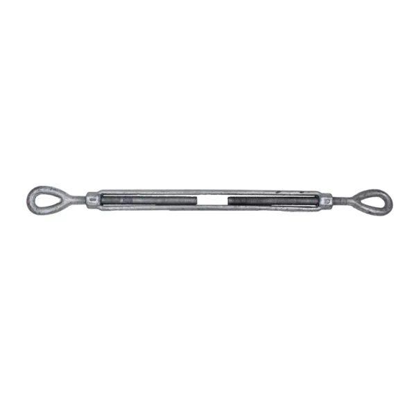 US Federal Turnbuckle with metal eyelets at both ends on a plain background.