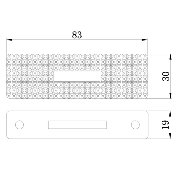 Technical drawing of a device with dimensions 83mm x 30mm x 19mm, including a Rubber Tire Protector.