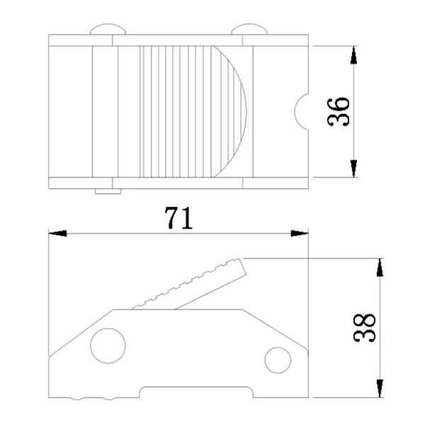 Technical drawing of a two-dimensional 500kg 25mm Cam Buckle with annotated dimensions in millimeters.