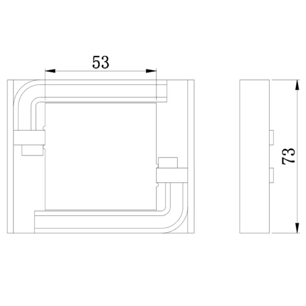 Technical drawing of a 2'' 1.8T Webbing Belt Buckle with labeled dimensions: 53 mm by 73 mm.