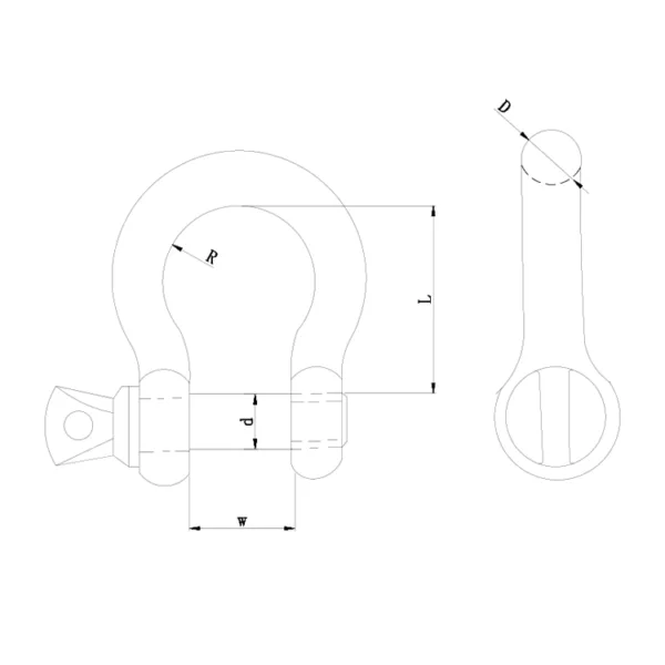 Technical drawing of a light bulb and a wrench with labeled dimensions, including a Commercial Galvanised Bow Shackle.