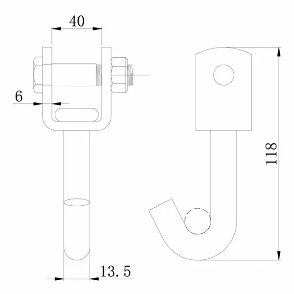 Technical drawing of a 1.5'' 3T Swivel J Hook with Screw and dimension annotations.