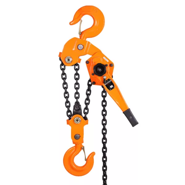 ZHL-VM Small Lever Hoist with hooks against a white background.