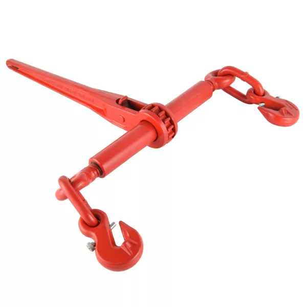 Red Ratchet Load Binder with Grab Hook and Pins, EN2195-3 Standard.