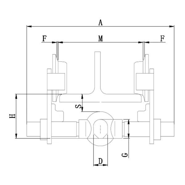 Technical schematic of a Plain Trolley P Type for I-Beams mechanical component with labeled dimensions.