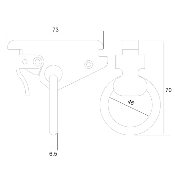 Technical drawing of the E-Track Tie Down Anchor with dimension annotations.