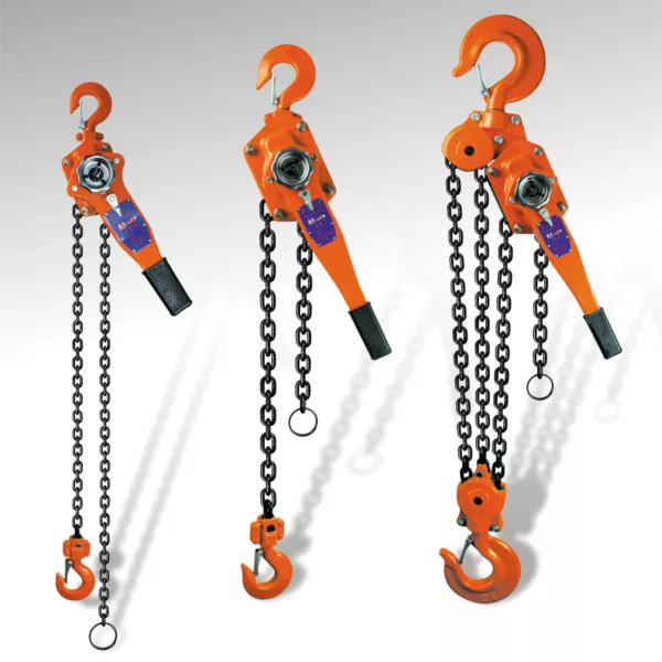 Three ZHL-VM Small Lever Hoists on a white background.