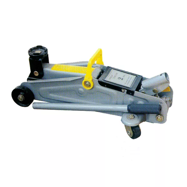 Car Floor Jack with yellow handle loop.