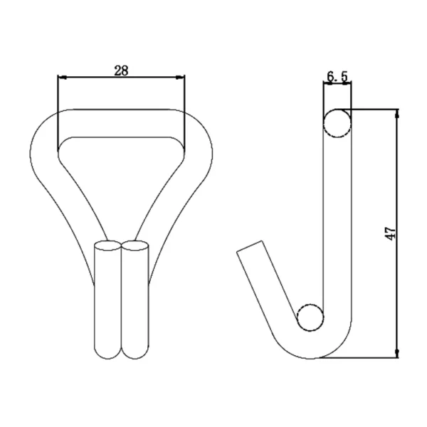 Technical drawing of a double-ended spanner with dimension annotations and a 1'' 800kg Double J Hook.