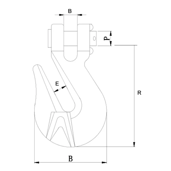 Technical drawing of a G70 Clevis Grab Hook with labeled dimensions.