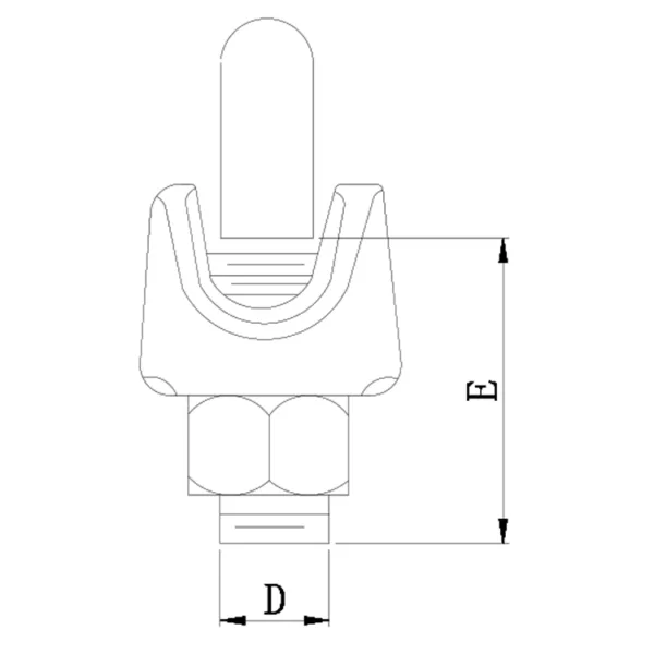 Technische tekening van een RVS DIN 741 staalkabelclip met gelabelde afmetingen.