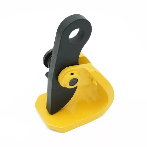 Yellow and black Horizontal Lifting Clamp ZHHC-B Type for climbing on a white background.