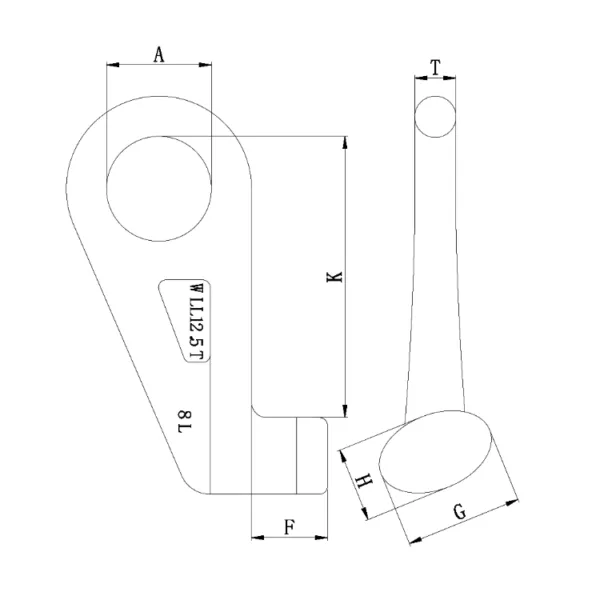 Technical drawing of a G80 Eye Container Hook with labeled dimensions and eye container features.