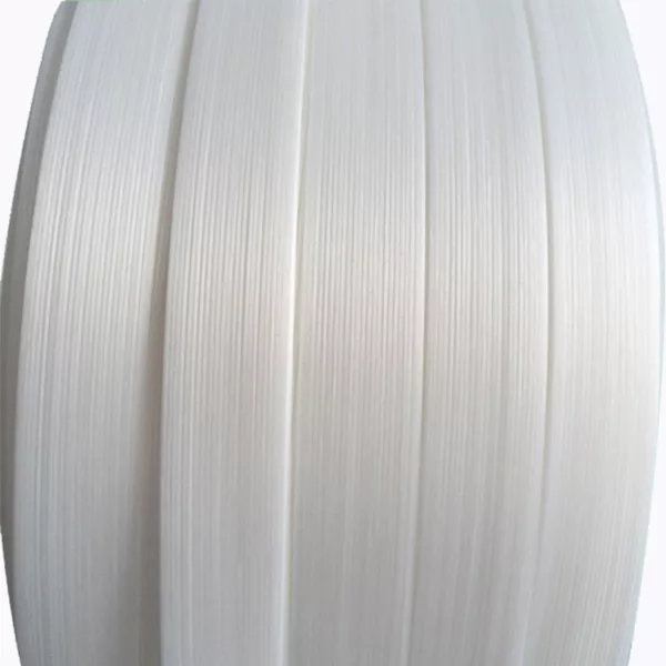 Close-up of a white, Polyester Cord Strap with vertical lines.