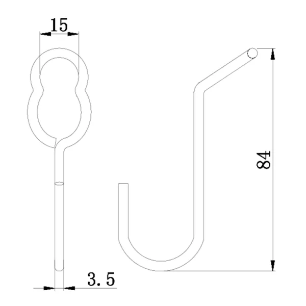 Technical drawing of a key with measurements, including a Twisted Wire Hook Galv.