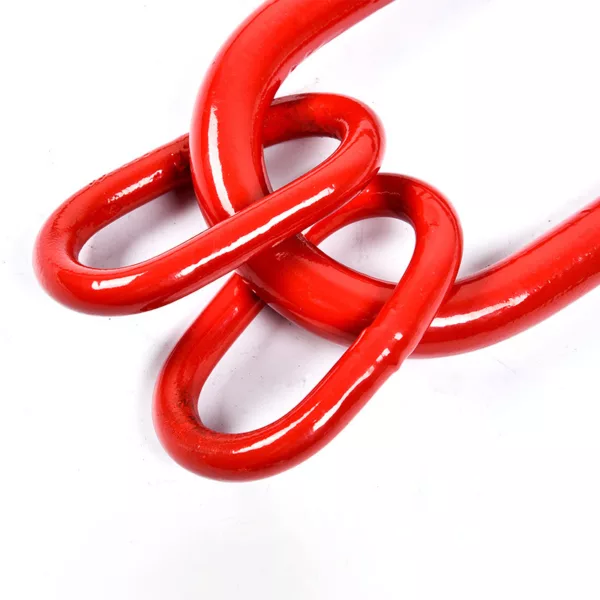 Red G100 Master Link with Flat chain links intertwined on a white background.