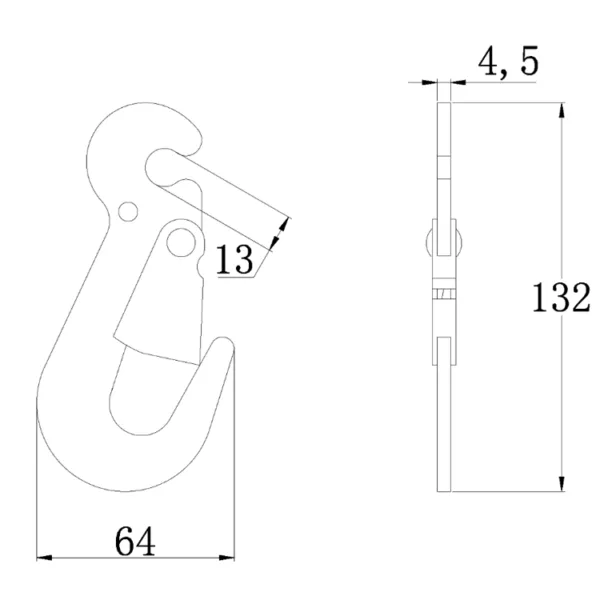 Technical diagrams of a 2" 3T Conversion Snap Hook and its latch mechanism with dimension annotations.