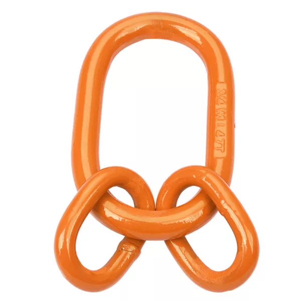 An orange carabiner with a G100 Master Link with Flat and two smaller rings attached.