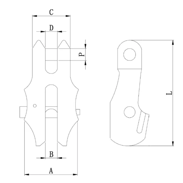 Technical drawing showing the front and side views of a G80 Clevis Chain Clutch with labeled dimensions.