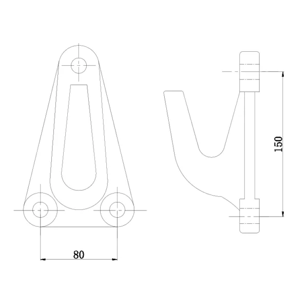 Technical drawing of a Red Hook for Container with frontal and side views, including dimension annotations.