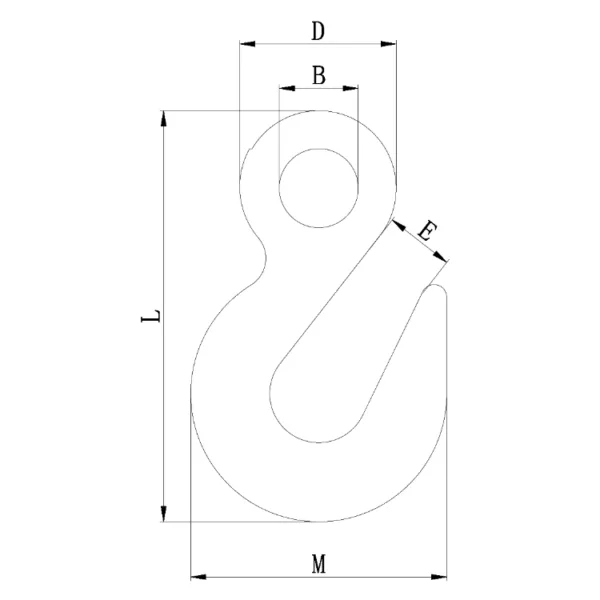 Technical drawing of a G100 Eye Shortening Grab Hook with dimension labels.