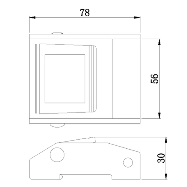 Technical drawing of a 800kg 2'' Cam Buckle with dimensions, showing front and right-side views with measurements in millimeters.