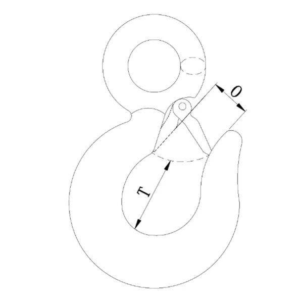 Technical drawing of a G70 Eye Hook with a locking mechanism.