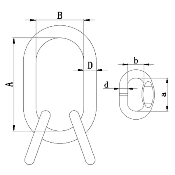 Technical drawing of a u-shaped magnet with G80 A347 Welded Master Link Assembly dimension annotations.