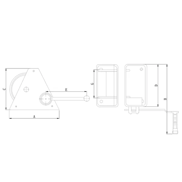 Technical drawing of a Z Type Industrial Hand Winch with labeled dimensions.