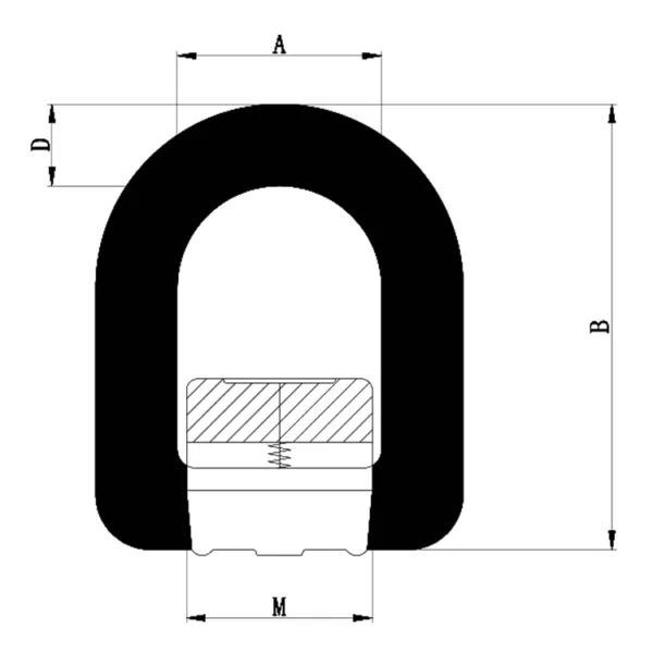 Dessin technique d'un point de levage à souder G80 avec ressort avec dimensions étiquetées.