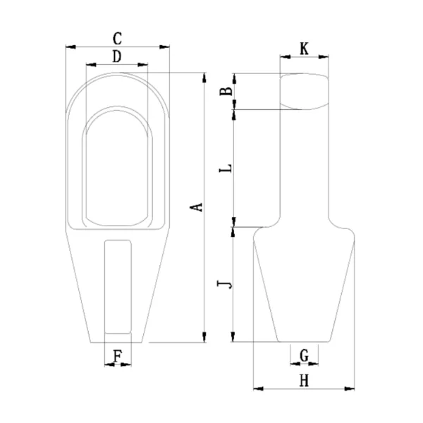 Technical drawing of a G417 Closed Spelter Socket with labeled dimensions.