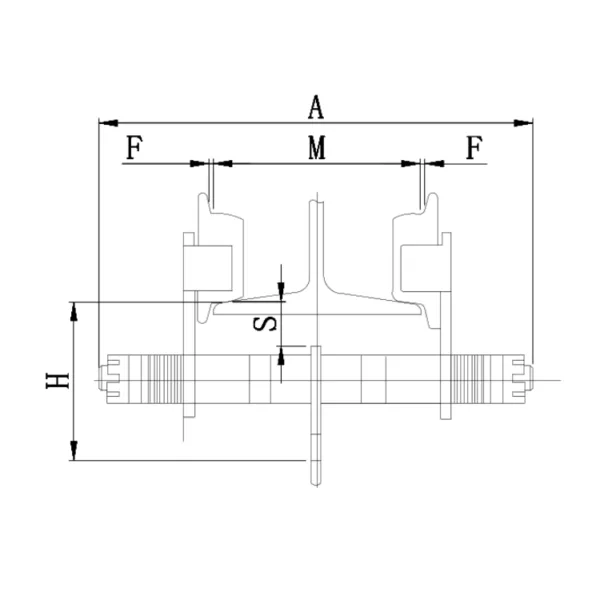 Technical drawing of a Durable Plain Trolley DK Type for Efficient Heavy Lifting mechanical assembly with labeled dimensions and components.