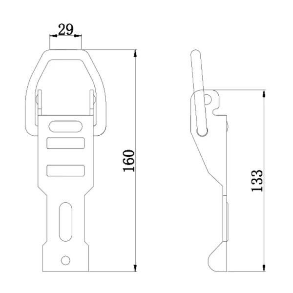 Technical drawing of a 1'' 1.5T Car Lashing Buckle, showing dimensions in millimeters.