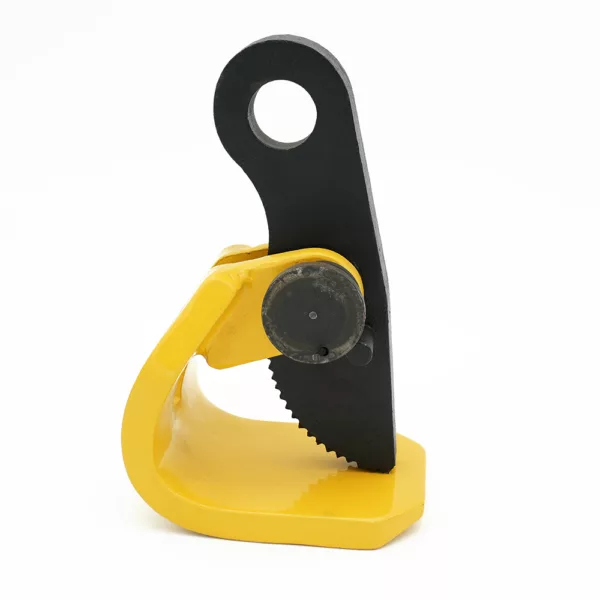 A yellow and black packaging tape dispenser with a Horizontal Lifting Clamp ZHHC-B Type on a white background.