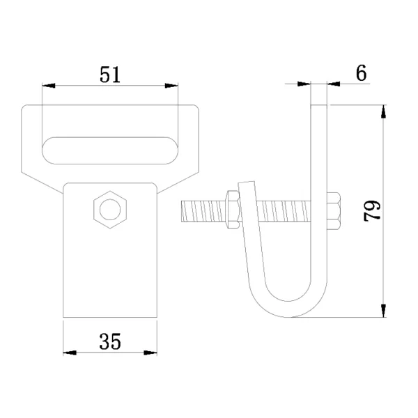 Technical drawing of a 2'' 5T Flat Hook with Screw & Nut with dimension annotations.