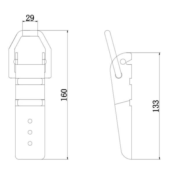 Desenho técnico de um relógio de pulso com dimensões marcadas em milímetros e detalhe de fivela de amarração de carro 1'' 2T.