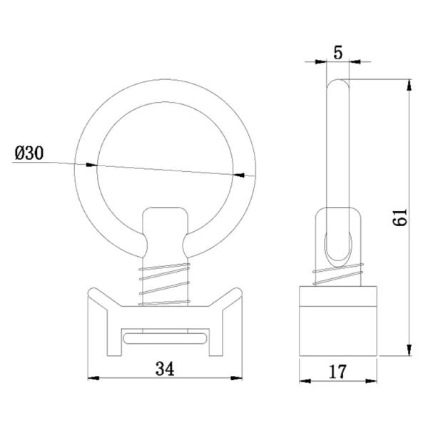 Technical drawing of a Single Stud Fitting with O Ring with dimensions, featuring a top, front, and side view.