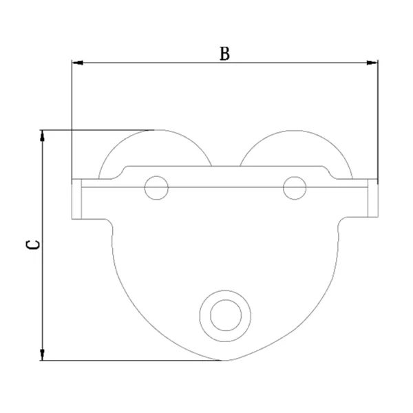 Technical drawing of a Plain Trolley P Type for I-Beams mechanical part with dimensions labeled b and c.