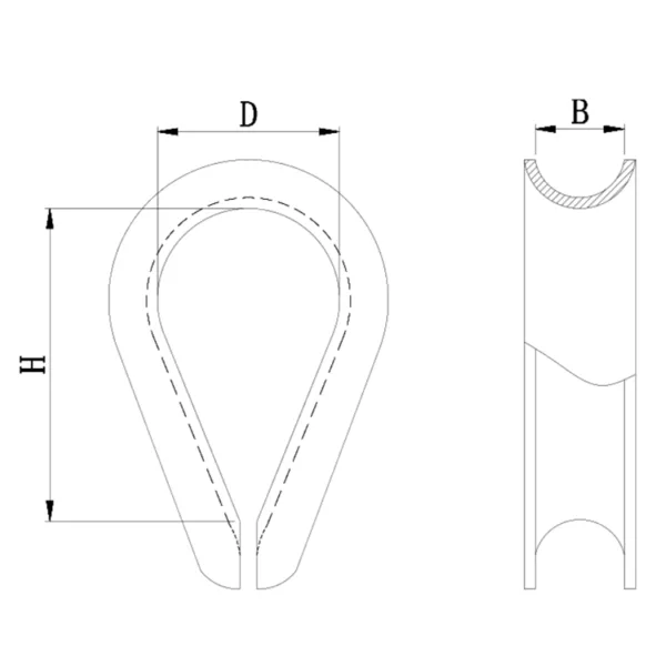 Technical drawing of a Thimble DIN 6899 Form A with dimension labels according to DIN 6899 Form A.