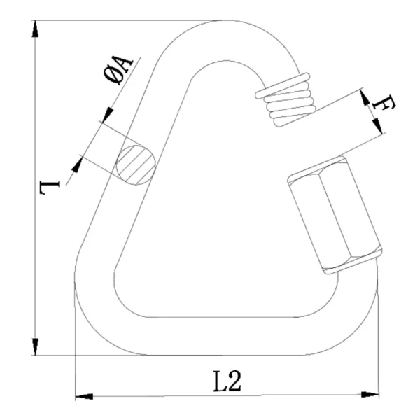 Technische tekening van een Delta Quick Link met gelabelde afmetingen.