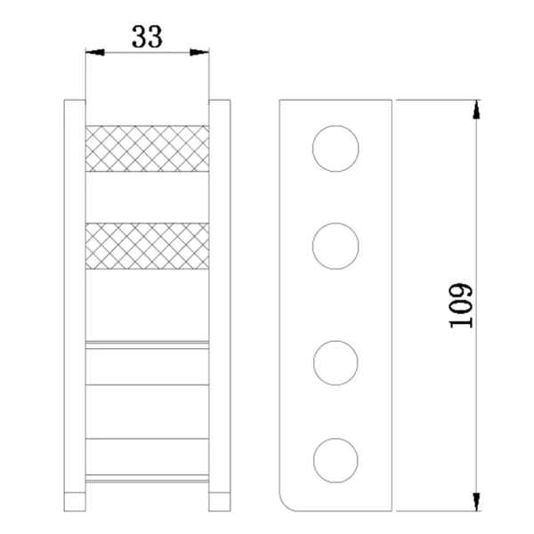 Technical drawing of a bookshelf with 1.5'' 3T Welded Buckles and 4 rungs, measuring 33cm in width and 109cm in height.