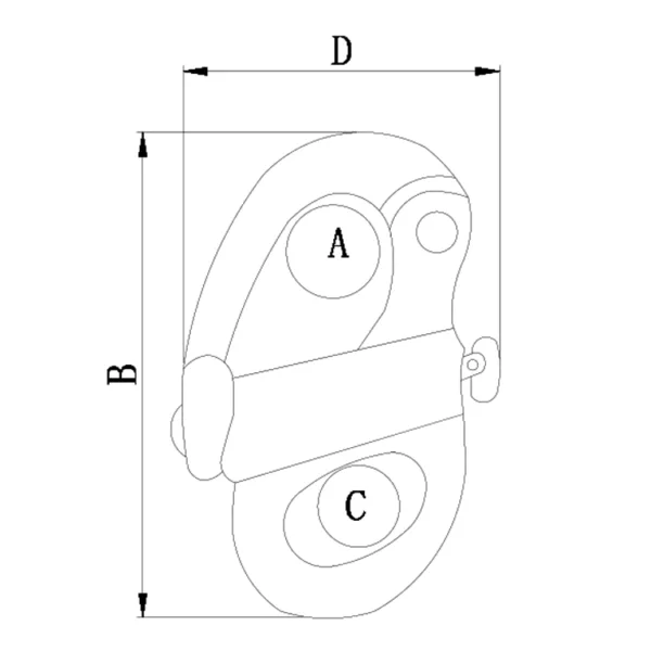 Technical drawing of a pulley system with dimensions a, b, c, and d labeled, including a S.S. Fixed Snap Shackle.