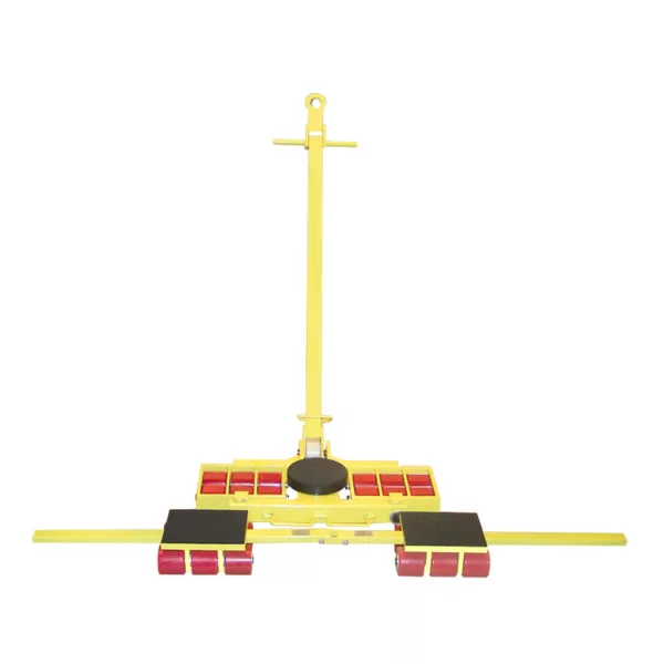 Yellow and red Heavy-duty Machine Moving Skate isolated on a white background.