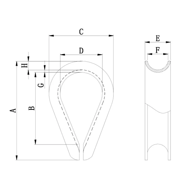 Technische tekening van een G411 draadkabelkous met gelabelde afmetingen.