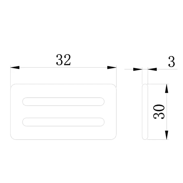 Technical illustration of an id card with dimensions: width 32 mm, height 30 mm, featuring a 1'' 800kg Lashing Slide Buckle.