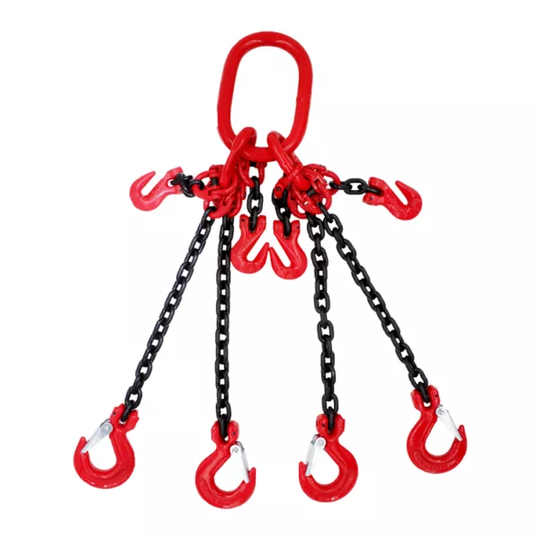 A red and black G80 Chain Sling isolated on a white background.