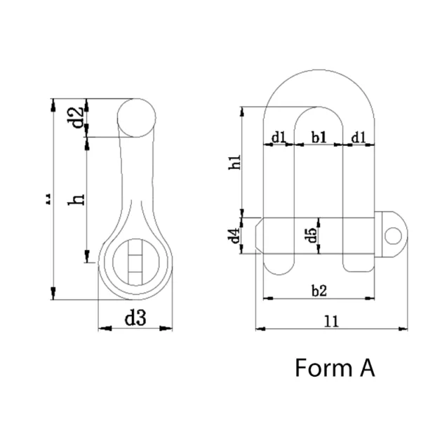 Technical drawing of a Shackle DIN 82101 with labeled dimensions, titled "form a DIN 82101".